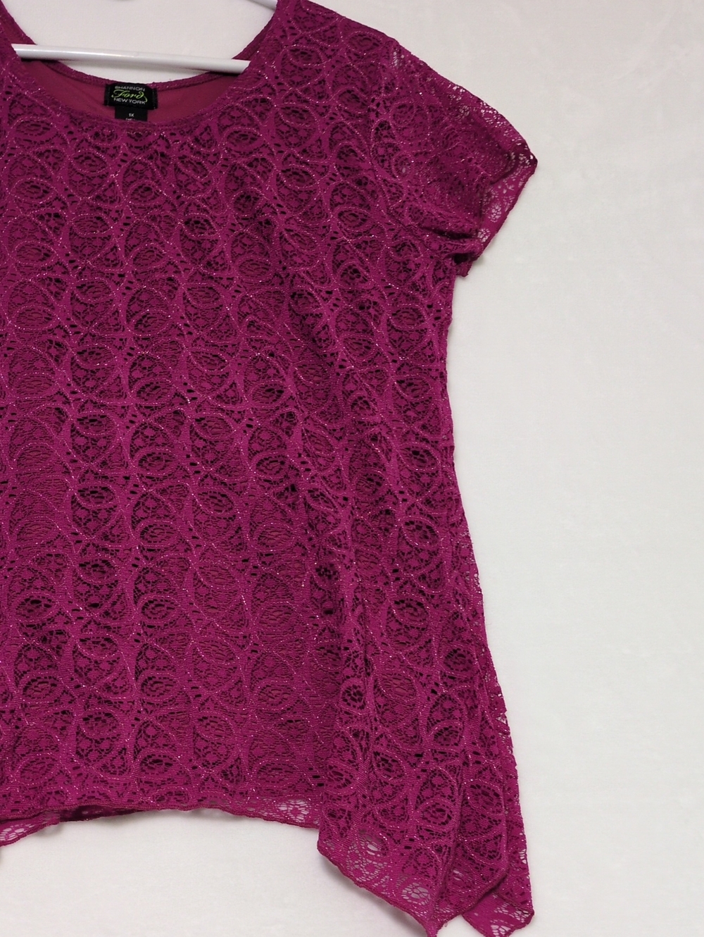 Shannon Ford New York Magenta Glitter Lace Asymmetrical Top 1X